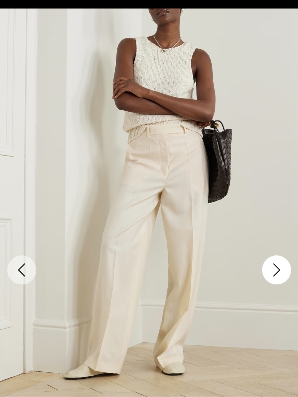 RÓHE Wool-twill wide-leg High-Waist Cream Trousers Sz 2